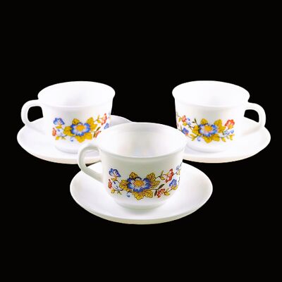 Vintage Milk Glass Demitasse Mug Cup Saucer Set Opalescent Arcopal Flower Mini