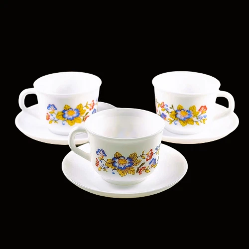 Vintage Milk Glass Demitasse Mug Cup Saucer Set Opalescent Arcopal Flower Mini