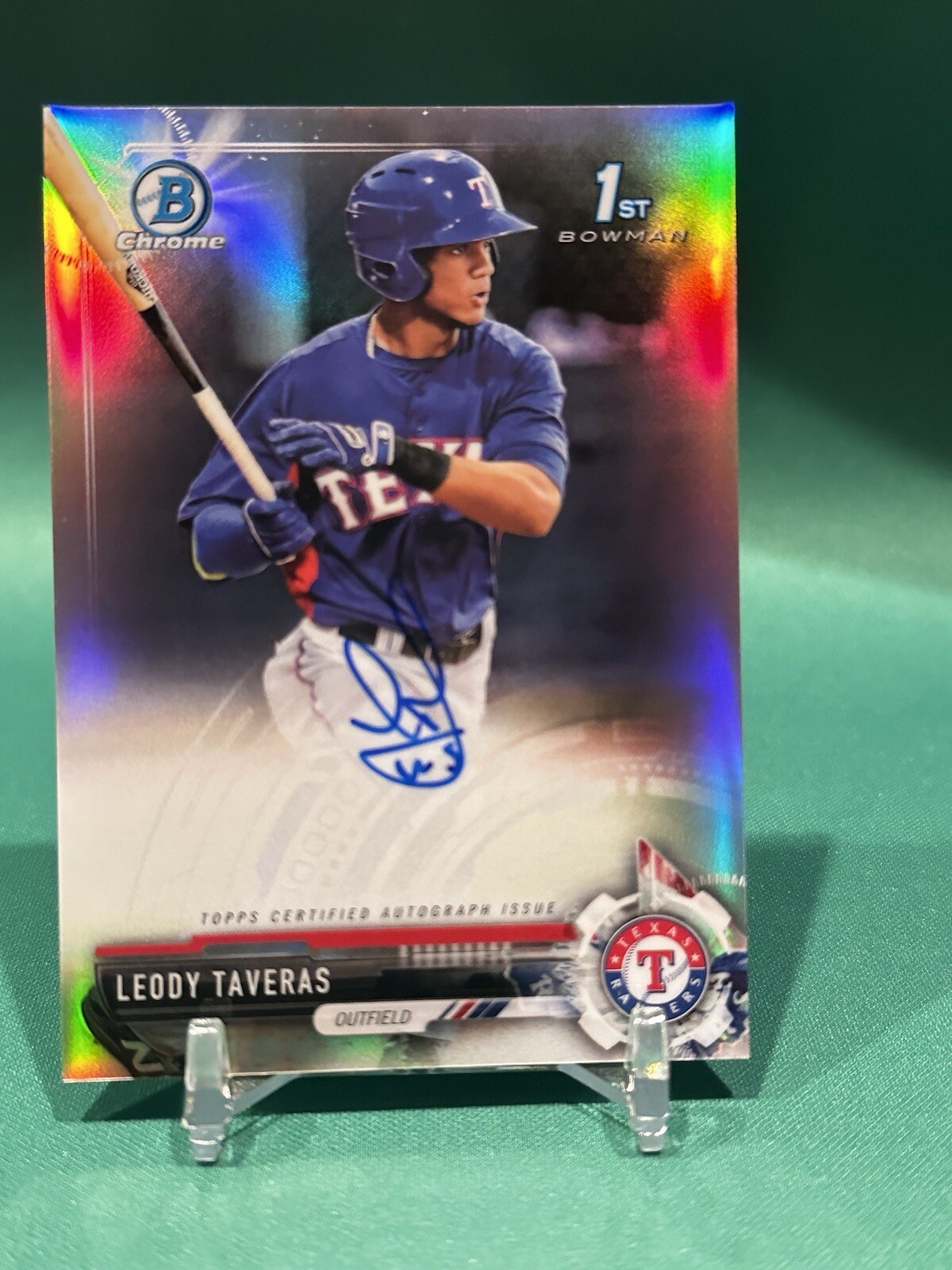 2017 Bowman Chrome Leody Taveras Refractor 1st AUTO /499 Rangers Rookie