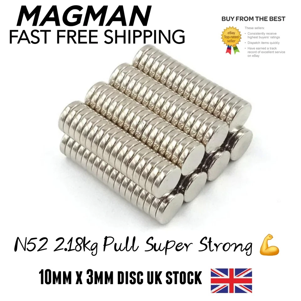 25 x 10mm x 3mm N52 Neodymium Disc Magnet 10mm dia x 3 mm Strongest Grade