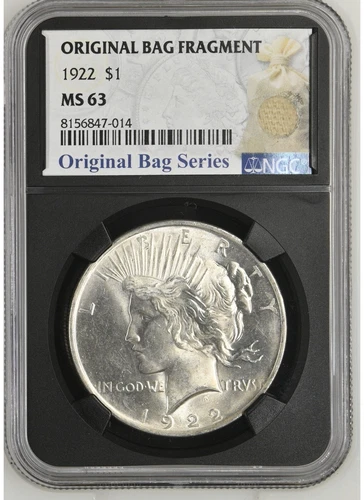1922 Peace Dollar Original Bag Fragment Label NGC MS63