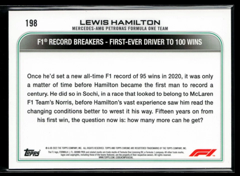 2022 Topps Chrome Formula 1 #198 Lewis Hamilton AW - Image 2 of 2