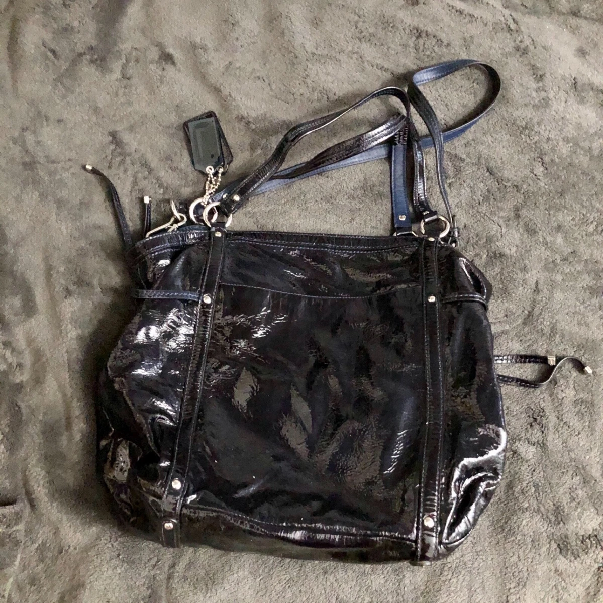 Blue patent leather shop coach purse