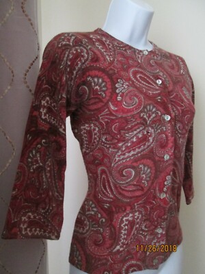 Tweeds Mauve Pink Paisley Wool Blend Cardigan Sweater, Women's Petite Small