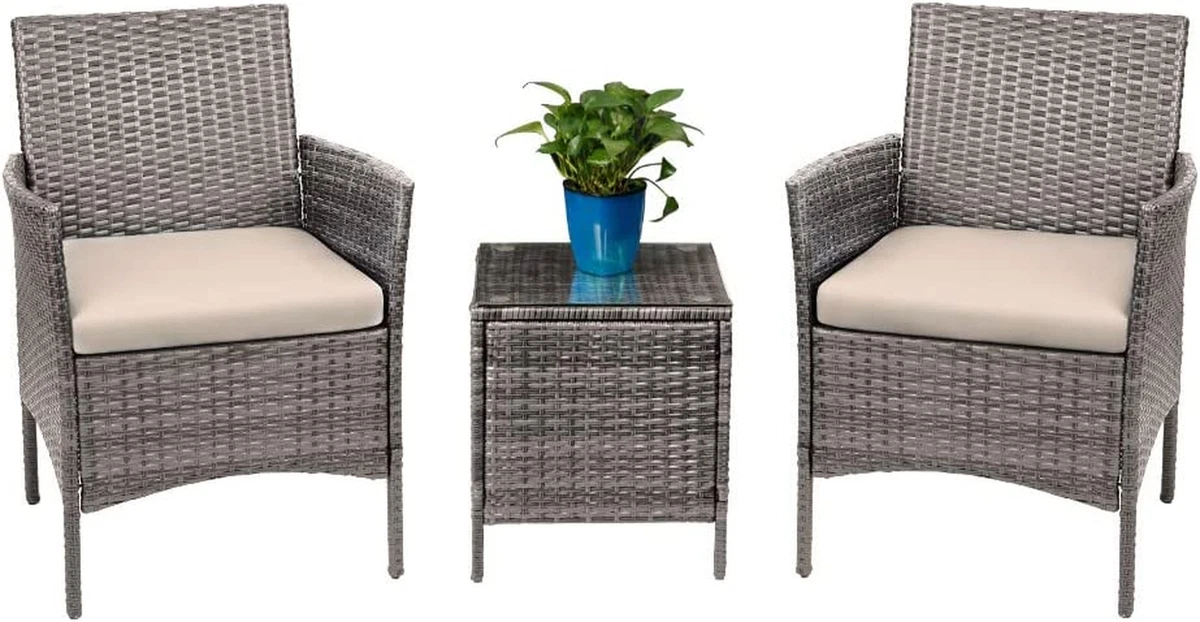 3 Pieces Patio Furniture Sets Clearance PE Rattan Wicker Chairs
