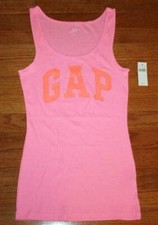 NEW NWT Womens GAP Arch LOGO Pink Tank Top Ribbed Stretch Slim Fit Fitted B1