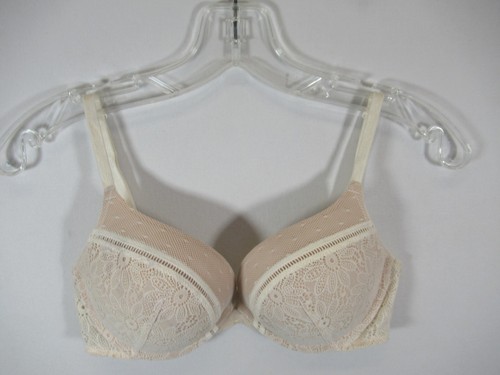 Victoria's Secret sehr sexy Push Up BH 32D elfenbein gepolstert Spitze Overlay Bügel