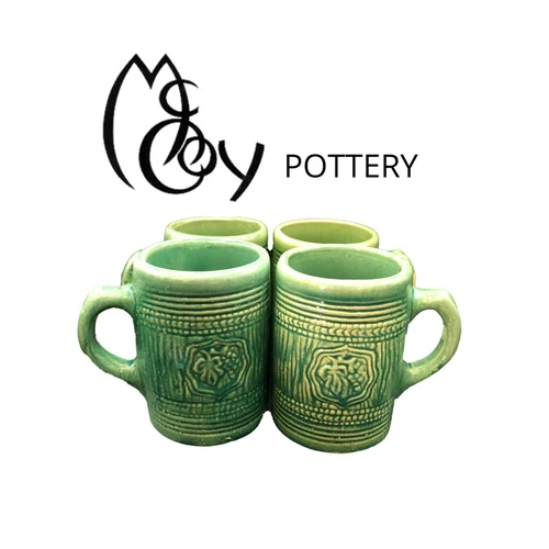 Set of 4 - 1926 McCoy Pottery Pints Mugs Green Barrel Mug Stein Pint Tankards