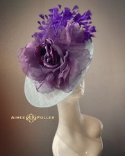 Kentucky Derby Hat Light Blue Purple Rose Fascinator Mother of Bride Easter