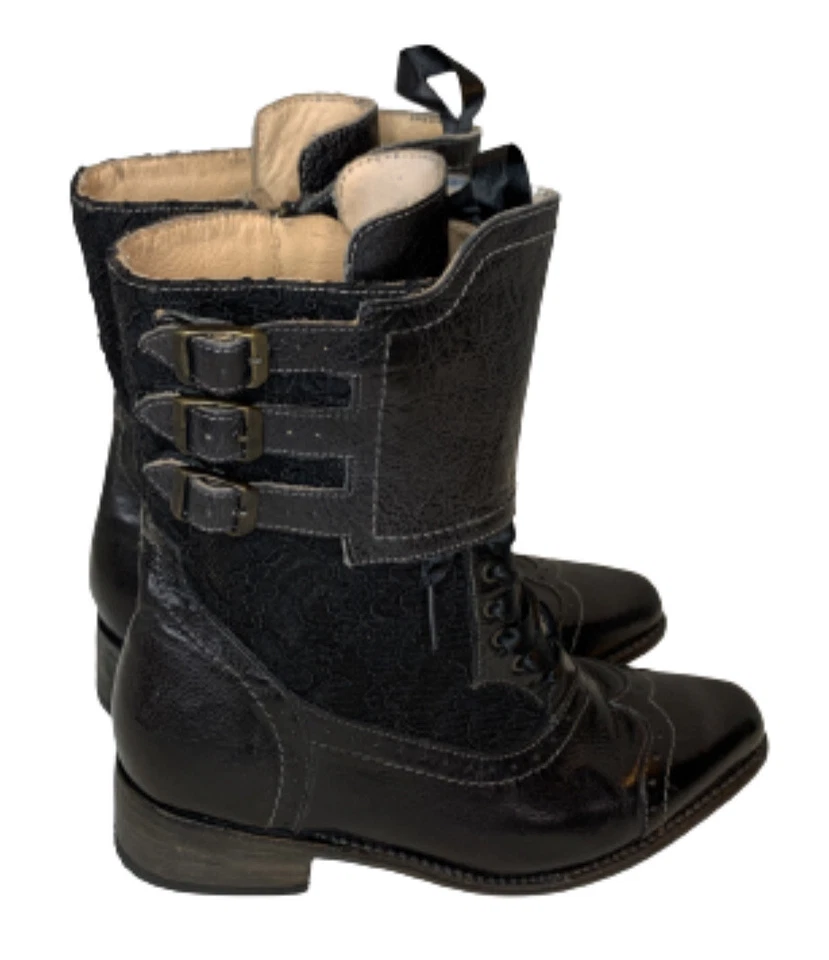 Oak Tree Farms Size 7.5 Faye Victorian Romance Lace Boot Cap Toe Leather - Image 3 of 4