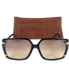 Ted Lapidus VTG 70s 80s Sunglasses Black  Gold Crystal Rhinestone Paris FRANCE