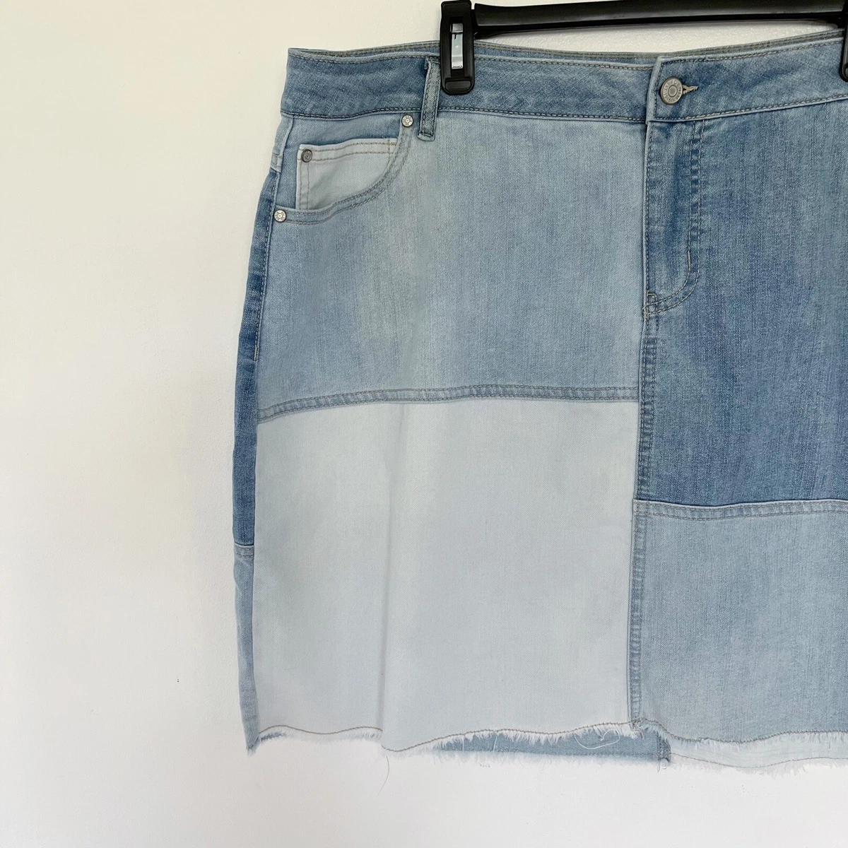 Cato 1946 Denim Patchwork Jean Skirt Frayed Cutoff Plus Size 24W