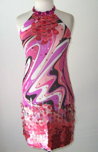 EMILIO PUCCI Pink Silk Paillette Sequin Embellished Open Back Dress 38 4 - Picture 2 of 5