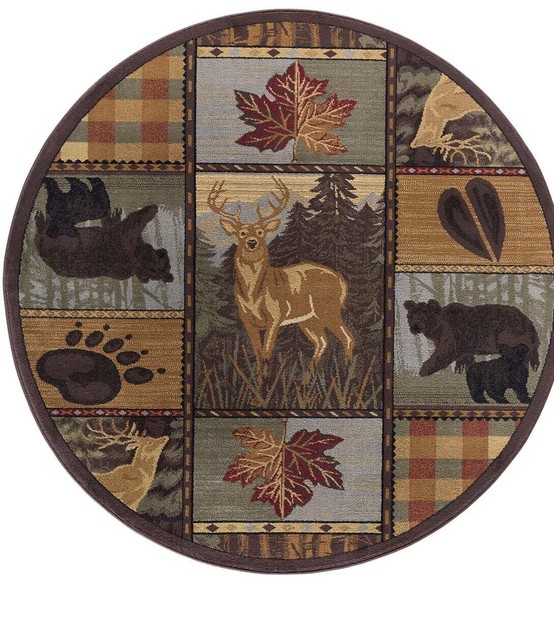 Round Rug Bear With Canoe Lodge Theme Decor New 5X5 Rug | eBay