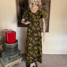 Vintage 70s Hippie Floral Empire Waist Maxi Dress Flutter Sleeves Hostess Gown S