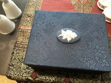 sacatole/porta gioie/bauletti-scatola in raso damascato a blu-nuova