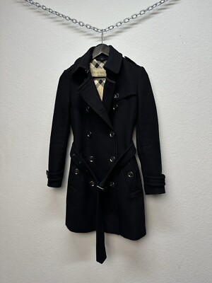 Burberry Brit Women's Double Breasted Coat Jacket Wool Black Size