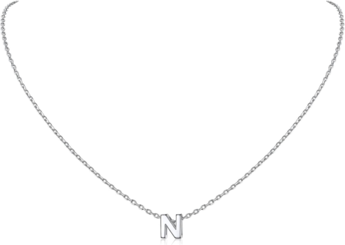 925 Sterling Silver Initial Necklace, Women's Dainty Personalized Letter Pendant - Picture 35 of 38