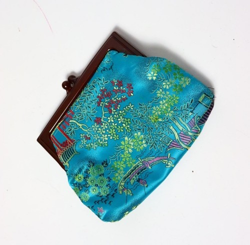 Aqua Brocade evening purse mini bag baguette prom Clutch Chinoiserie Y2K Vintage - Picture 2 of 4