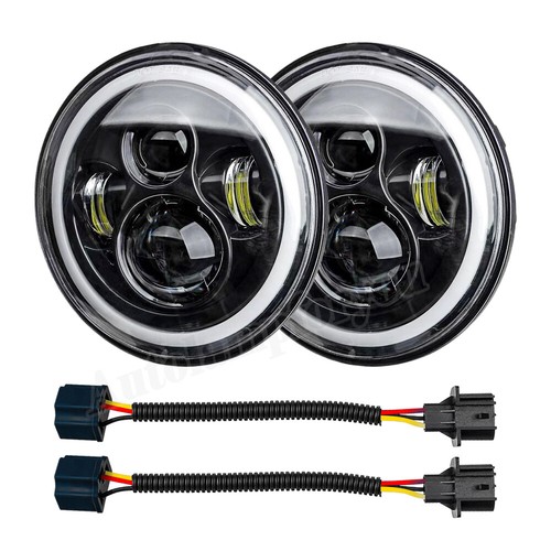 Pair Round 7inch LED Headlights Halo Ring Angel Eyes For Hummer AM General H1 H2 - Picture 12 of 12