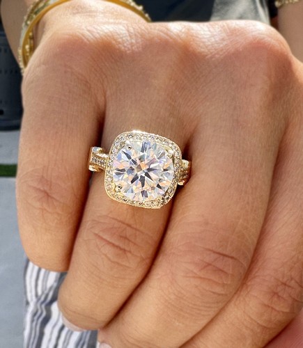 Round Cut Simulated Diamond Engagement Ring Bridal 14K Solid Yellow Gold 7.75CTW - Picture 7 of 15