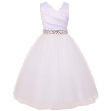 WHITE WHITE Size 6 Flower Girl Dress Wedding Dance Recital Bridesmaid Communion