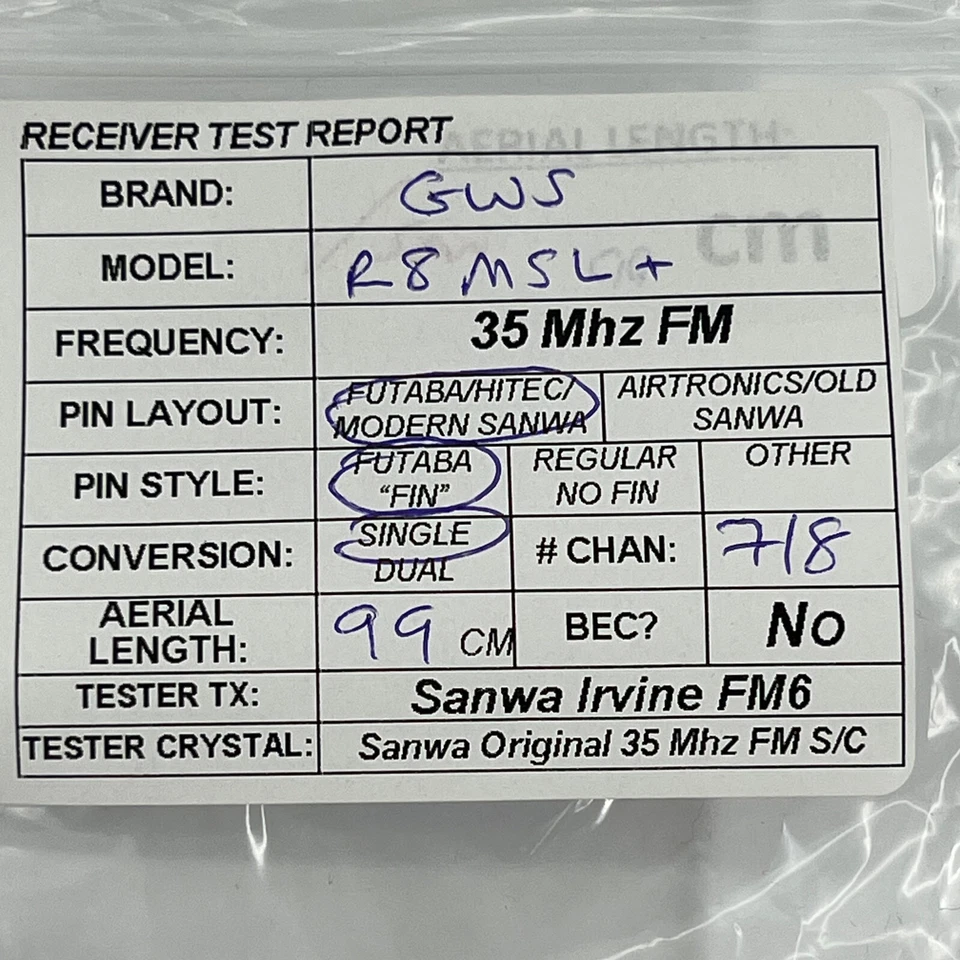 GWS R8MSL+ 7/8-CHANNEL RC RECEIVER 35 MHZ FM PPM SINGLE CONVERSION FOR PLANES - Image 2 of 4