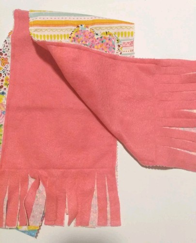 Handmade Girls Kids Pink Patchwork Fleece Scarf Heart Applique 7" x 60" - Picture 3 of 13