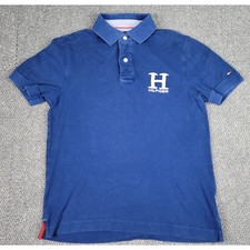 Tommy Hilfiger Polo Men's Med Shirt Custom Fi H Logo Spell Blue Iconic Sport Y2K