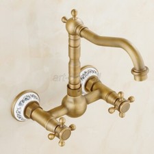 Antique Brass Wall Mount Swivel Kitchen Sink Vessel faucet Basin Mixer Tap