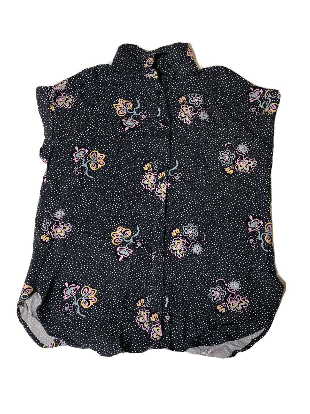 Loft Black Button Down Collared Tee With Polka Do… - image 1