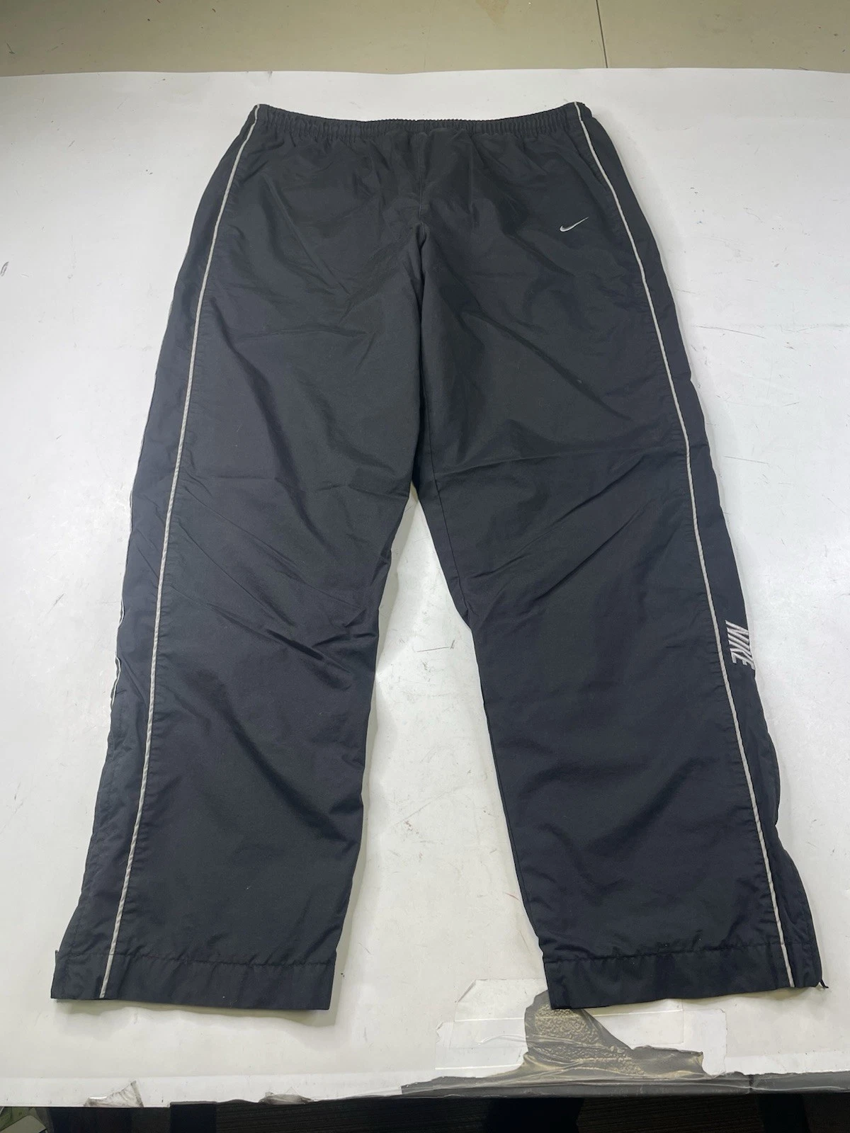 Vintage Y2K Nike Windbreaker Track Pants Men Large Black Lined Striped Baggy Zip