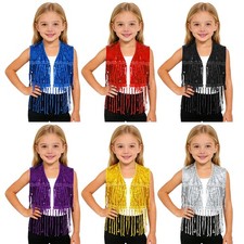 Kids Girls Crop Top Dance Waistcoat Fringed Vest Tassel Costume Disco Festival