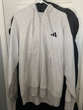 Adidas Men's Regular-Fit 3-Stripes Full-Zip Fleece Hoodie Light Grey