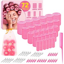 72 PCS 5-Size Hair Rollers Set 30 Curlers 40 Clips Comb for Blowout Look