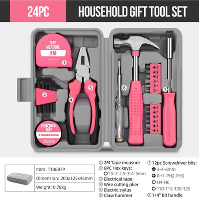 18/19/20Pcs Pink DIY Tool Kit with Electric Pen & CR-V Steel - Home Maintenance 