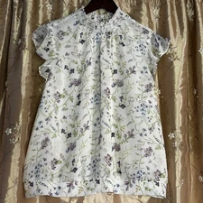 Express Bohemian Ditsy Floral Mock Neck Flutter Sleeve Smocked Hem Blouse Top XL