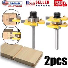 2 PCS Tongue and Groove Router Bit Set 1/4 Shank 3 Teeth Adjustable T Shape Bits
