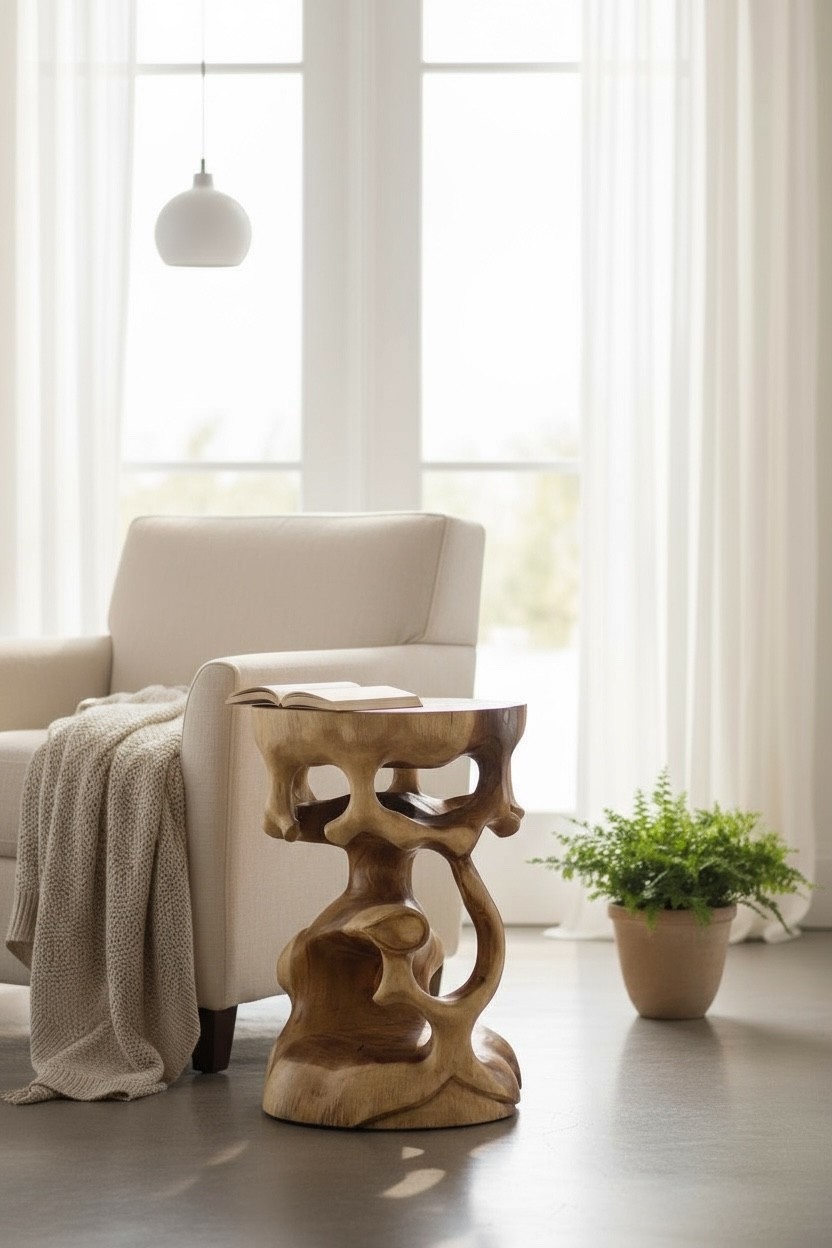 Tavolino bonsai rotondo legno sgabello tavolo massello tavolino sgabello fiori foto 3
