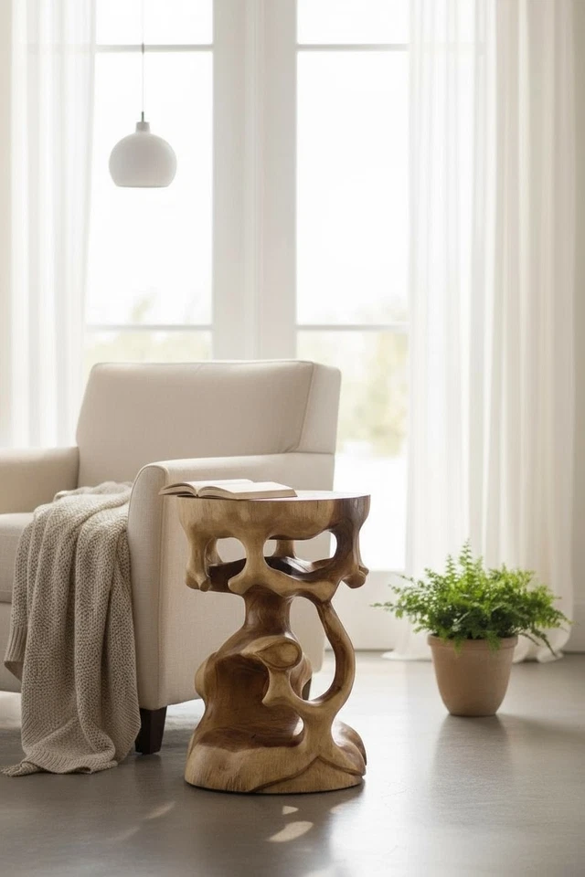 Bonsai Beistelltisch Rund Holz Hocker Massiv Tisch Beistelltisch Blumenhocker - Bild 3 von 4