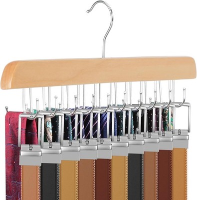 20 Hooks Belt Tie Hanger Space Saving Closet 2 IN 1 Belt Ties Racks Max 30 Belts