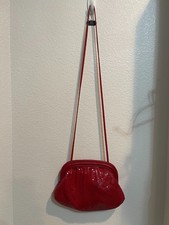 Vintage WHITING  DAVIS Red Metal Mesh Purse Snap Handbag Crossbody Bag