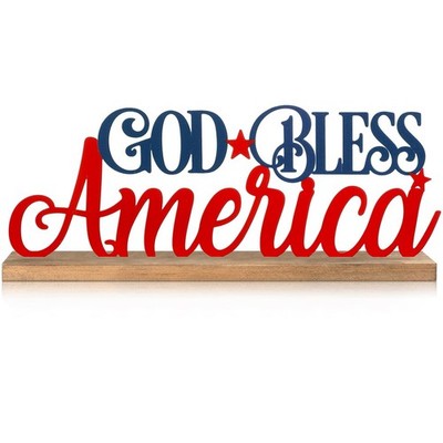 Patriotic God Bless America Metal Sign Rustic Table Decor Holiday Tiered Tray...