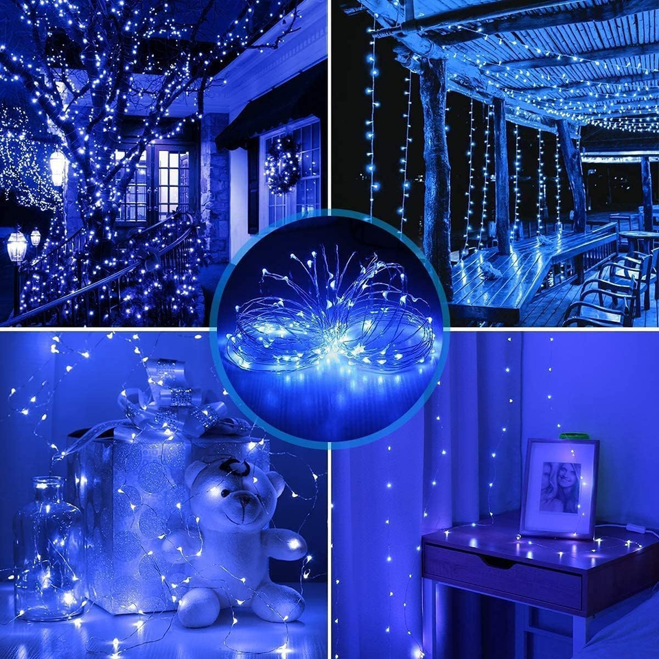Luci Di Natale 20M 200 LED, Catena Luminosa Filo Di Rame Blu