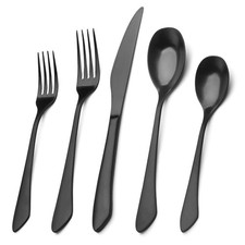 Matte Black Silverware Set, 20-Piece Stainless Steel Flatware Set Service for...