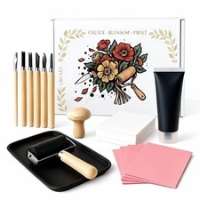 Linocut Kit for Beginners Block Printing Starter Set with Carving Tools Roller