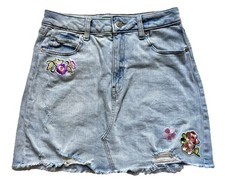 Womens Floral Patched Jean Mini Skirt Size 8 Cottagecore Y2K Distressed Handmade