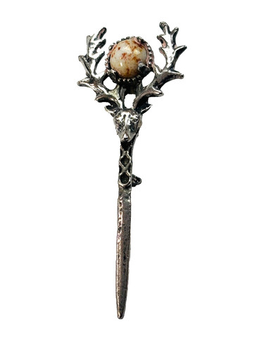 Vintage Silver-Tone Jacobite Stag's Head Kilt Pin / Stick Brooch: Scottish