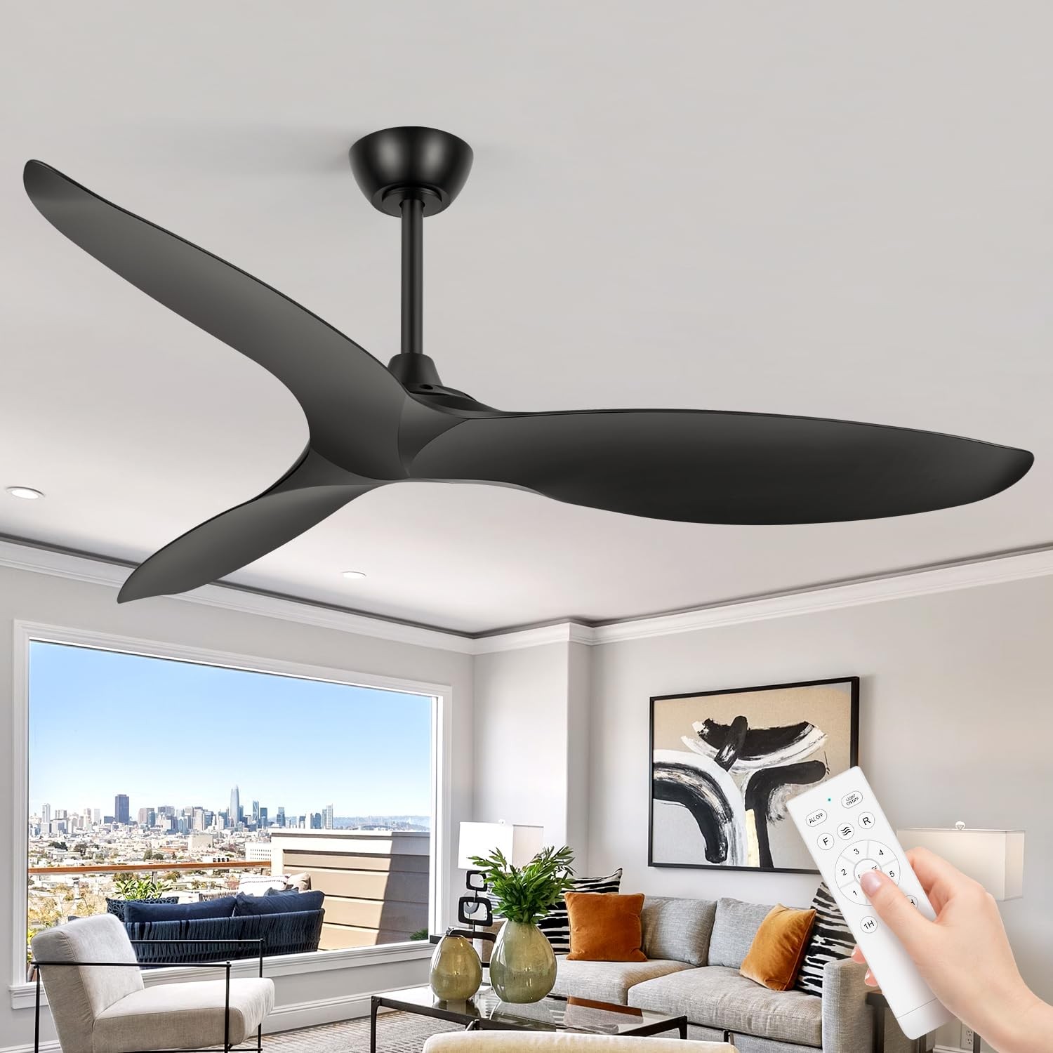56 Inch Ceiling Fans without Light Remote Control, Quiet Reversible DC Motor,...