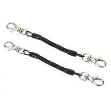 2pcs 4" Plastic Retractable Coil Spring Keychain Strap w Lobster Clasps, Black